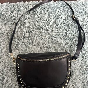 Black Leather Studded Shoulder Bag